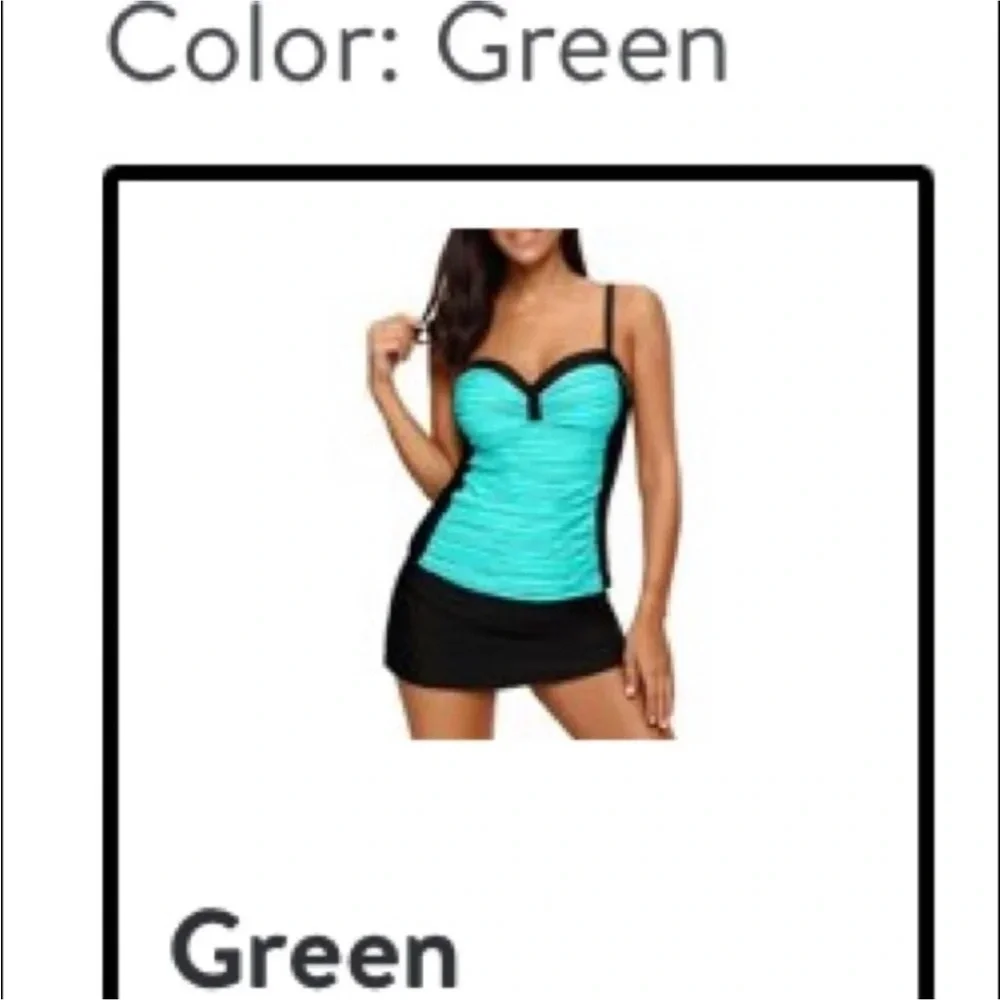 Blue Green Swim Tankini Top 2XL Mermaidcore Ruched Beach Coastal Resortwear - Picture 5 of 14